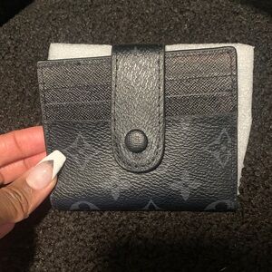 Louis Vuitton Black Leather Card Holder Insert with Gold Foil Logo